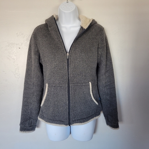 Kuhl Women's Small Jacket Full Zip Hooded Alfpaca Fleece Grey Beige Hood Soft - Picture 1 of 8